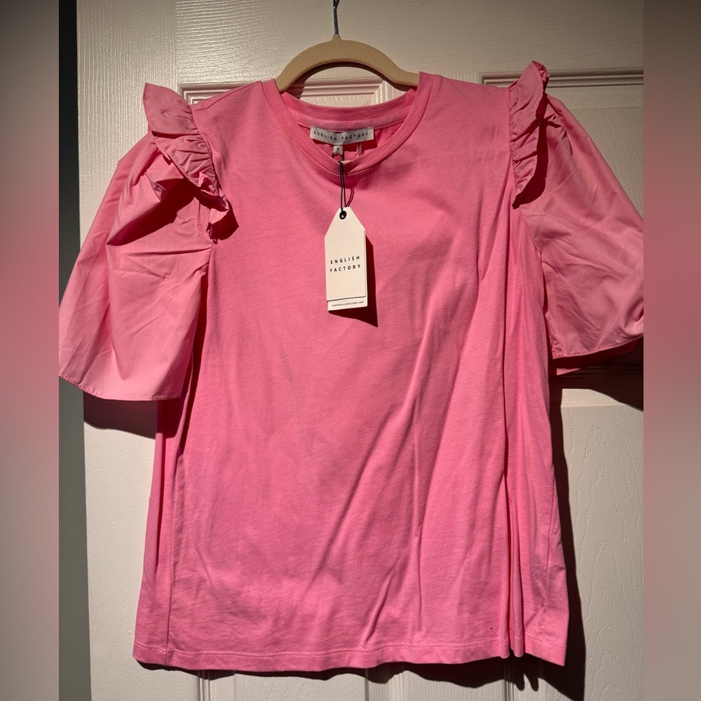 English Factory Pink Ruffled Short Sleeve Blouse